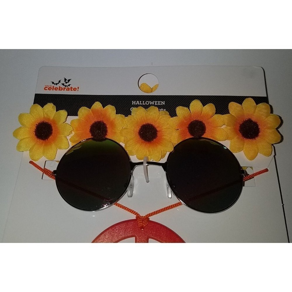 NEW Hippie Flower Power Halloween Costume Sunflower Headband Sunglasses Peace - Picture 2 of 4